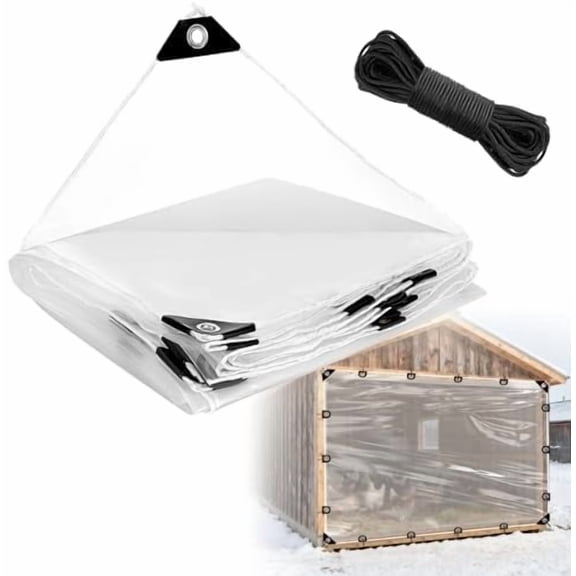 6x8ft Anti-Tear Clear Tarp Waterproof for Patio Winterizing - 5 mil Snowproof & Windproof Clear Plastic Tarps with Grommets for Garden Enclosure Chicken Coop
