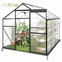 6x8ft Outdoor Greenhouse, Aiho Enhanced Aluminum Frame Greenhouse with Roof Vent, Large Walk-in Greenhouse for Garden Backyard