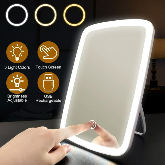 6x8in Lighted Makeup Mirror, iMounTEK Rechargeable LED Mirror with 3 Light Colors Stepless Dimming, White