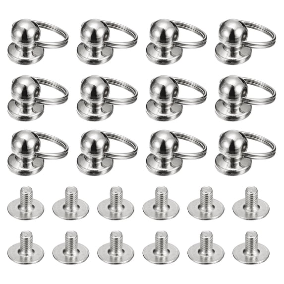 6x8mm Ball Head Stud Rivets Screw Back with Double Split Ring, 12Pack Button Nipple Rivet, Silver Tone