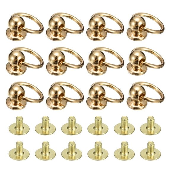 6x8mm Ball Head Stud Rivets Screw Back with O Ring, 12Pack Button Nipple Rivet, Gold Tone