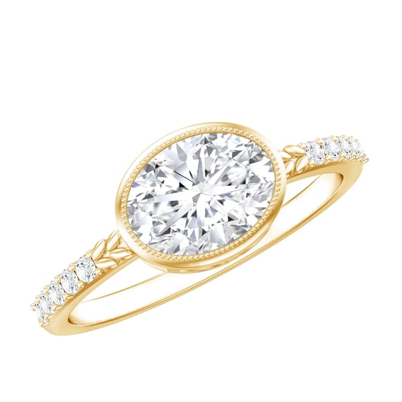 Rosec Jewels 6x8mm Oval Lab Grown Diamond East West Engagement Ring, EF-VS Grade - Ready To Gift, 14K Yellow Gold, US 8.50
