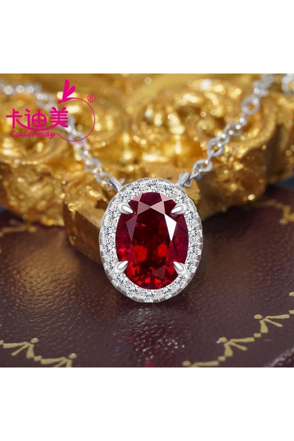 6x8mm Oval Shape Lab Grown Ruby Pigeon Blood Red Color Gemstone with Inclusions S925 Sterling Silver Chain Necklace Women Jewelry
