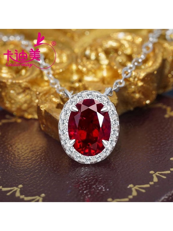 6x8mm Oval Shape Lab Grown Ruby Pigeon Blood Red Color Gemstone with Inclusions S925 Sterling Silver Chain Necklace Women Jewelry