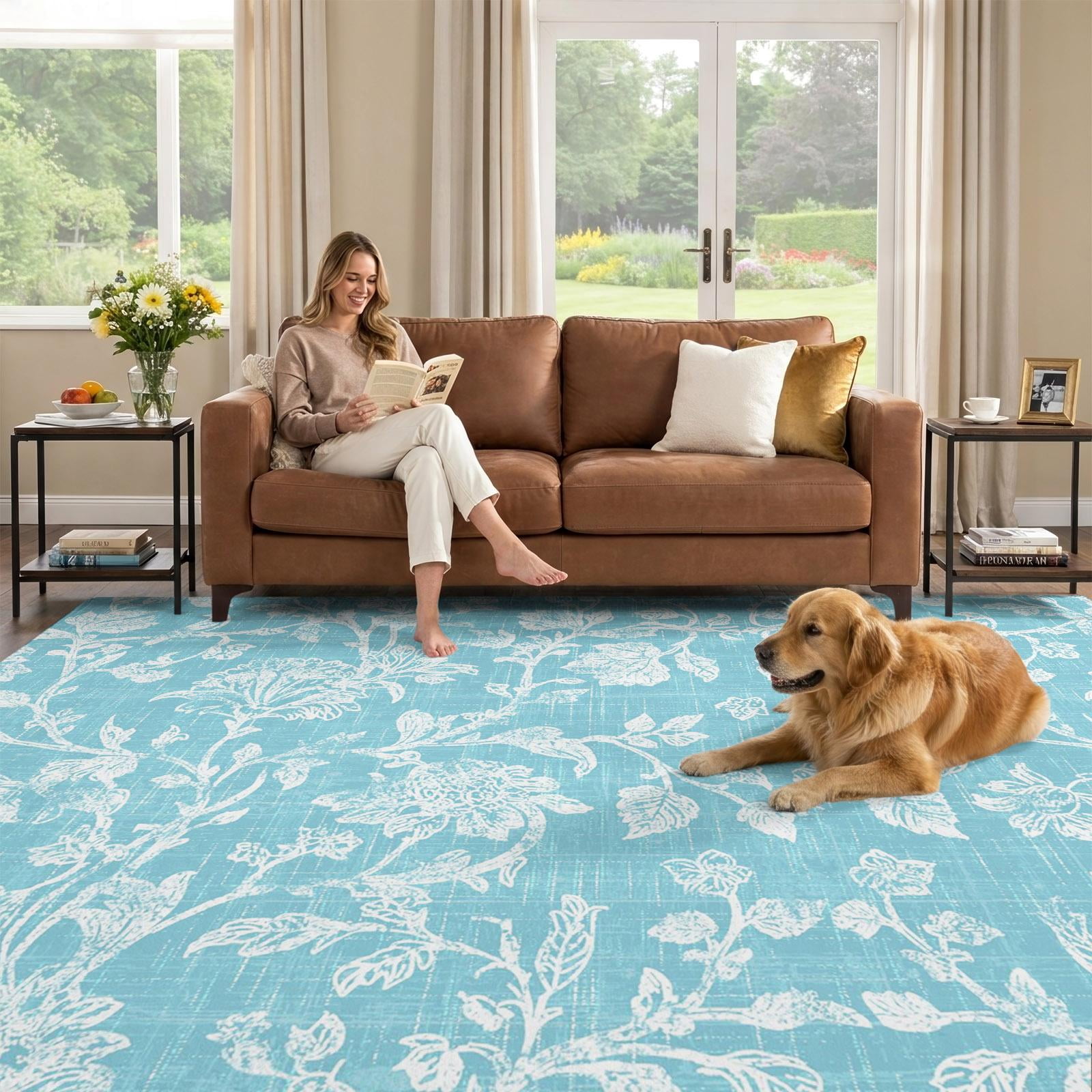 6x9 Area Rug, Botanical Rose Low Pile Washable Rugs for Dorm Room ...