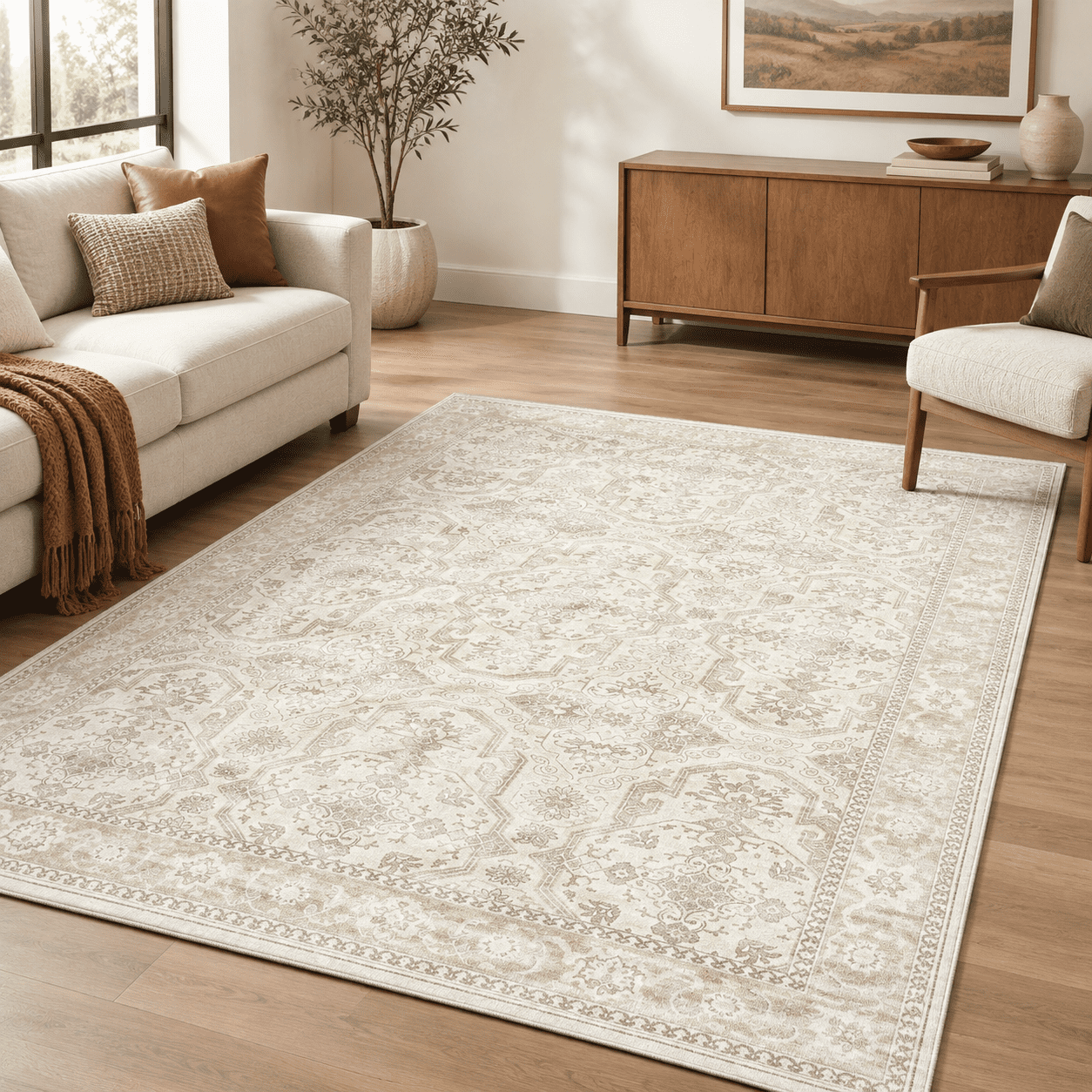 6x9 Area Rug For Living Room Washable Rugs Non-slip Beige/brown ...