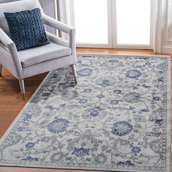 6x9 Area Rug In Blue/silver/ Style, Non-shedding, Stain , Fits Living Room, Bedroom, Dining Room Decor Loom & Rug, Stain-, Enhances