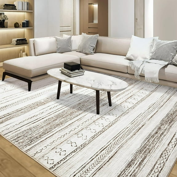Toyoso 6x9 Area Rug Living Room Rugs - Washable Large Soft Neutral Boho Moroccan Bohemian Farmhouse Rug Indoor Floor Carpet for Bedroom Under Dining Table Home Office Decor - Cream Brown