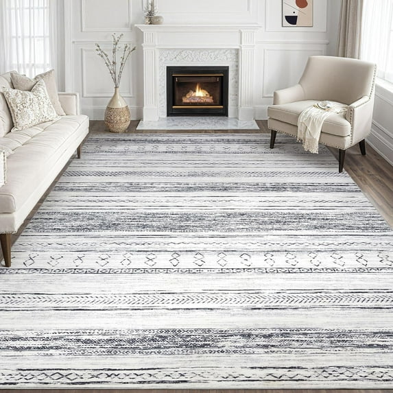 Toyoso 6x9 Area Rug Living Room Rugs - Washable Large Soft Neutral Boho Moroccan Bohemian Farmhouse Rug Indoor Floor Carpet for Bedroom Under Dining Table Home Office Decor - Light Grey