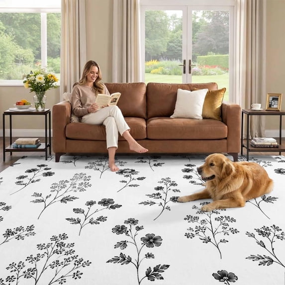 6x9 Area Rug, Rustic Wildflowers Low Pile Washable Rugs for Dorm Room ...