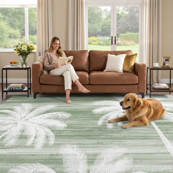 6x9 Area Rug, Summer Palm Trees Low Pile Washable Rugs for Dorm Room ...