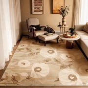 Toyoso 6x9 Contemporary Botanical Area Rug, Large Scale Mocha Brown Rug, 0.25" Slim High-Performance Washable Non-Slip Floor Statement Rug for Apartment and Cre