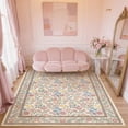 thumbnail image 1 of Toyoso 6x9 Traditional French Country Floral Rug - Large Cream & Rose Silicone Area Carpet, 0.25" Low Pile Machine Washable Non-Slip Rug, Classic Bordered Stain Resistant Rug for Living Room, 1 of 9