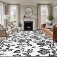 thumbnail image 1 of 6x9 Area Rugs, Black Flower Non-Skid Rubber Backing Large Rectangle Rugs - Living Room Bedroom Home Office, Vintage Farmhouse Boho Leaf Spring Plant Indoor Floor Mat Carpets Washable Rug, 1 of 9