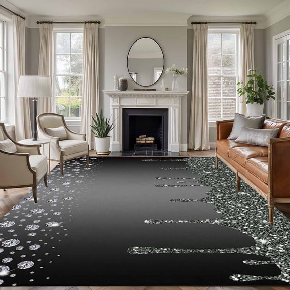 6x9 Area Rugs, Black Grey Non-Skid Rubber Backing Large Rectangle Rugs - Living Room Bedroom Home Office, Modern Abstract Diamond Luxury Gradient Indoor Floor Mat Carpets Washable Rug