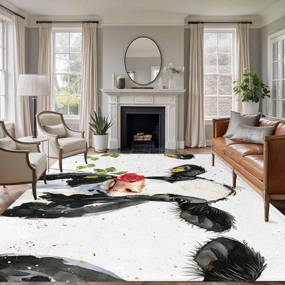 6x9 Area Rugs, Black White Cow Non-Skid Rubber Backing Large Rectangle Rugs - Living Room Bedroom Home Office, Spring Farmhouse Animals Printed Red Floral Indoor Floor Mat Carpets Washable Rug