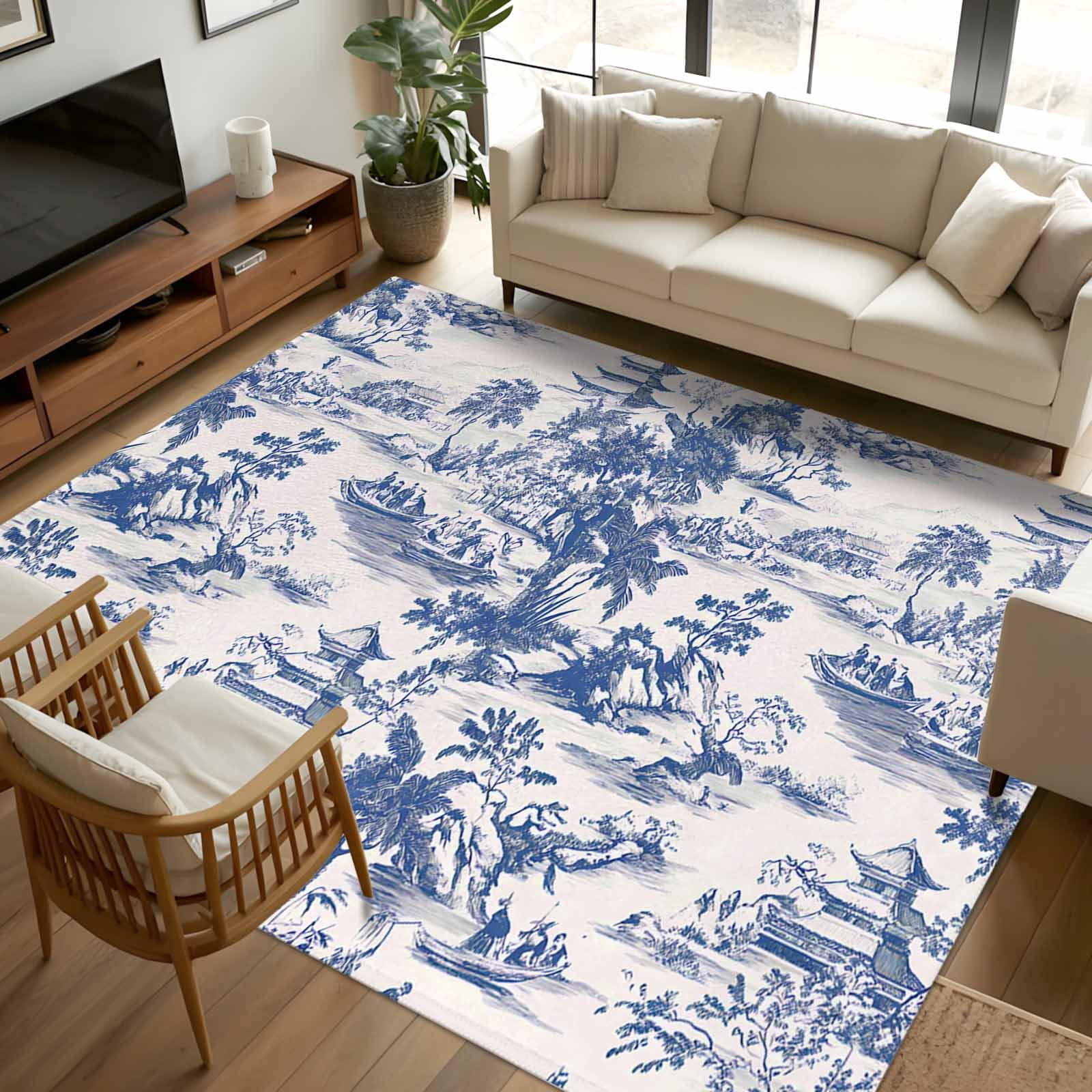 6x9 Area Rugs, Blue Garden Retro Non-Skid Rubber Backing Large ...