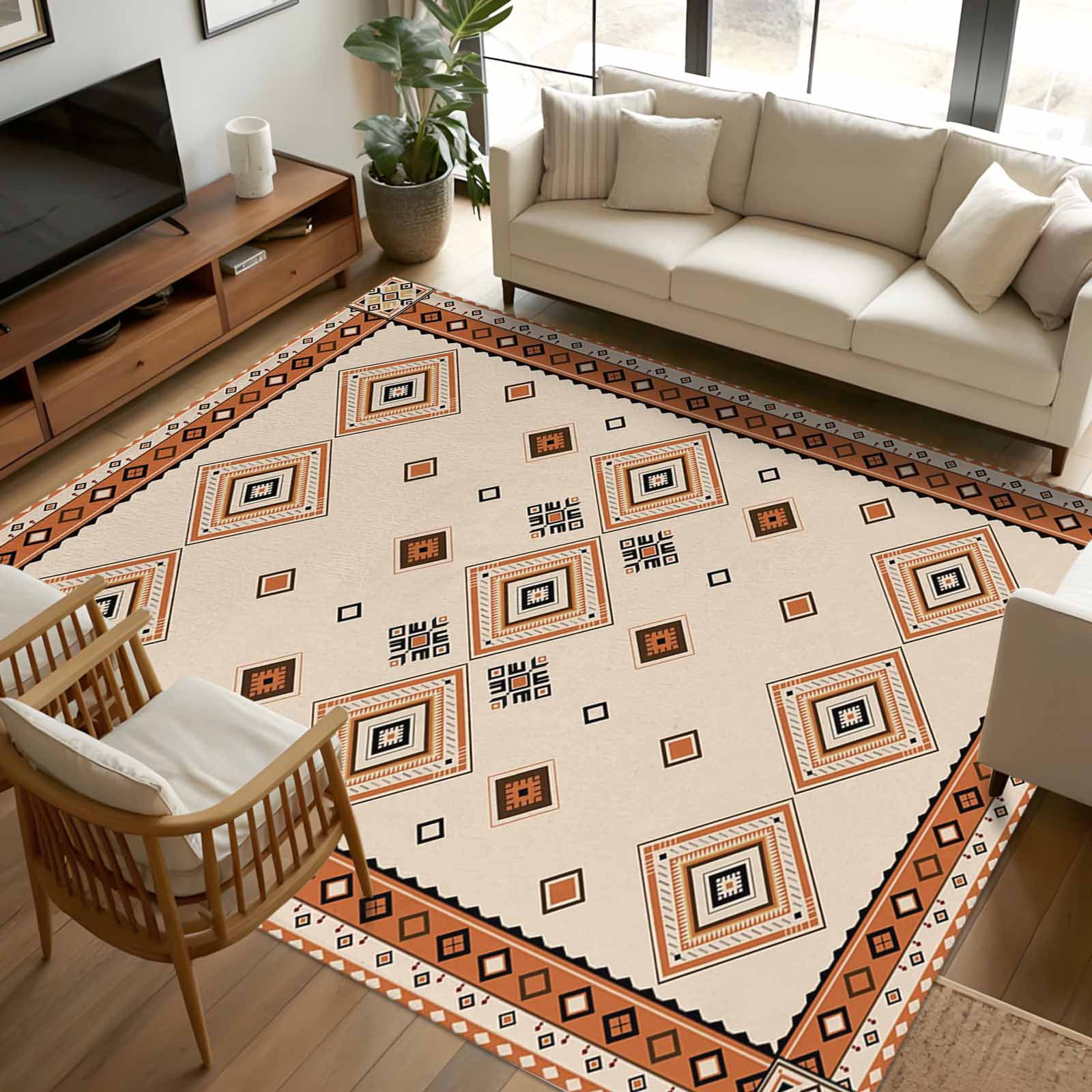 6x9 Area Rugs, Boho Geometric Non-Skid Rubber Backing Large Rectangle ...