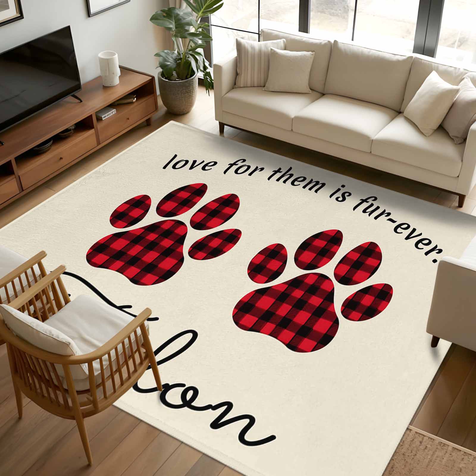 6x9 Area Rugs, Buffalo Plaid Paw Non-Skid Rubber Backing Large ...