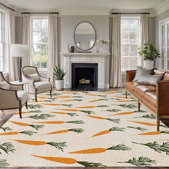 6x9 Area Rugs, Carrots Easter Non-Skid Rubber Backing Large Rectangle Rugs - Living Room Bedroom Home Office, Watercolor Orange Green Vegetable Rustic Indoor Floor Mat Carpets Washable Rug