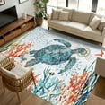 thumbnail image 1 of 6x9 Area Rugs, Coastal Turtle Non-Skid Rubber Backing Large Rectangle Rugs - Living Room Bedroom Home Office, Summer Beach Nautical Coral Starfish Indoor Floor Mat Carpets Washable Rug, 1 of 9