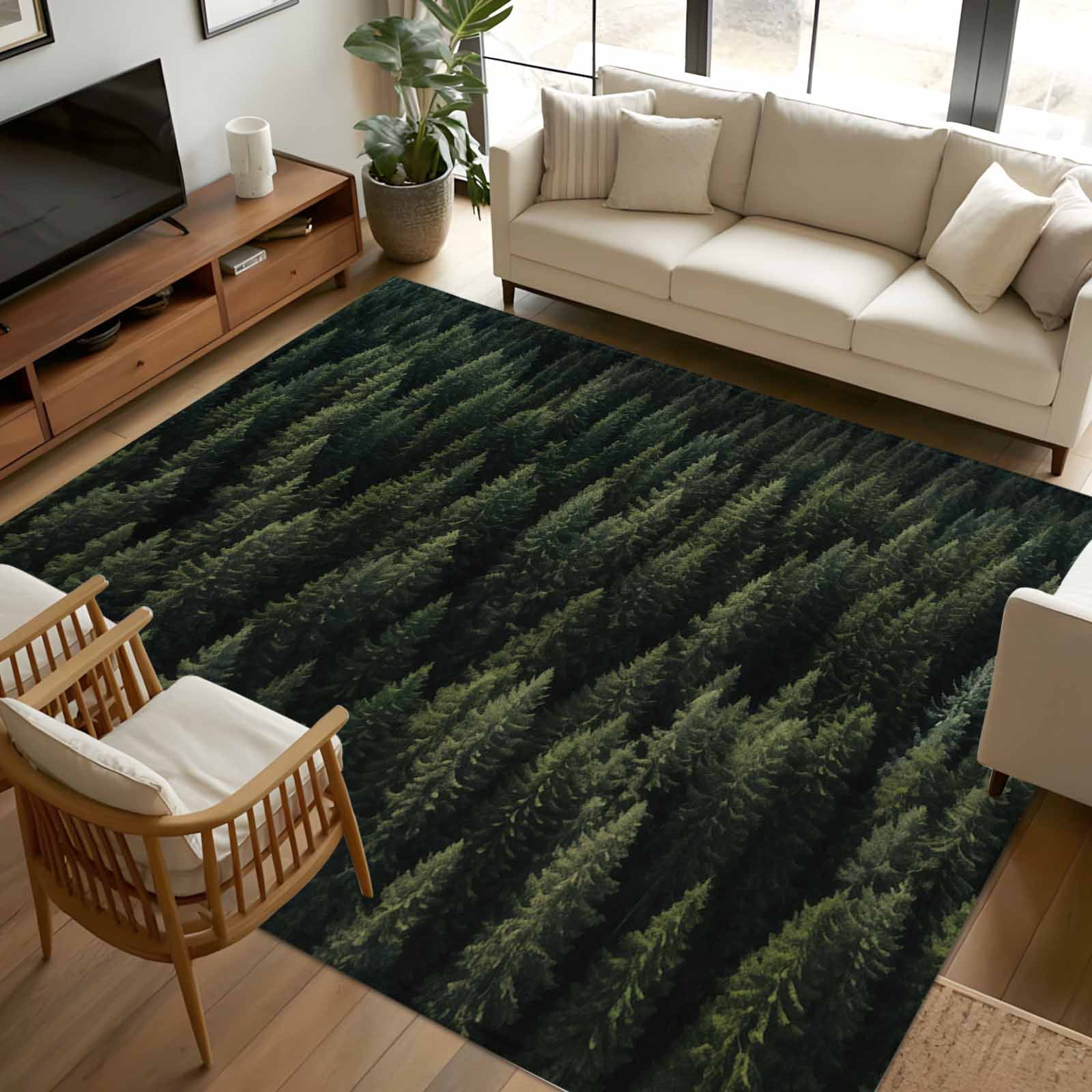 6x9 Area Rugs, Dark Green Forest Non-Skid Rubber Backing Large ...