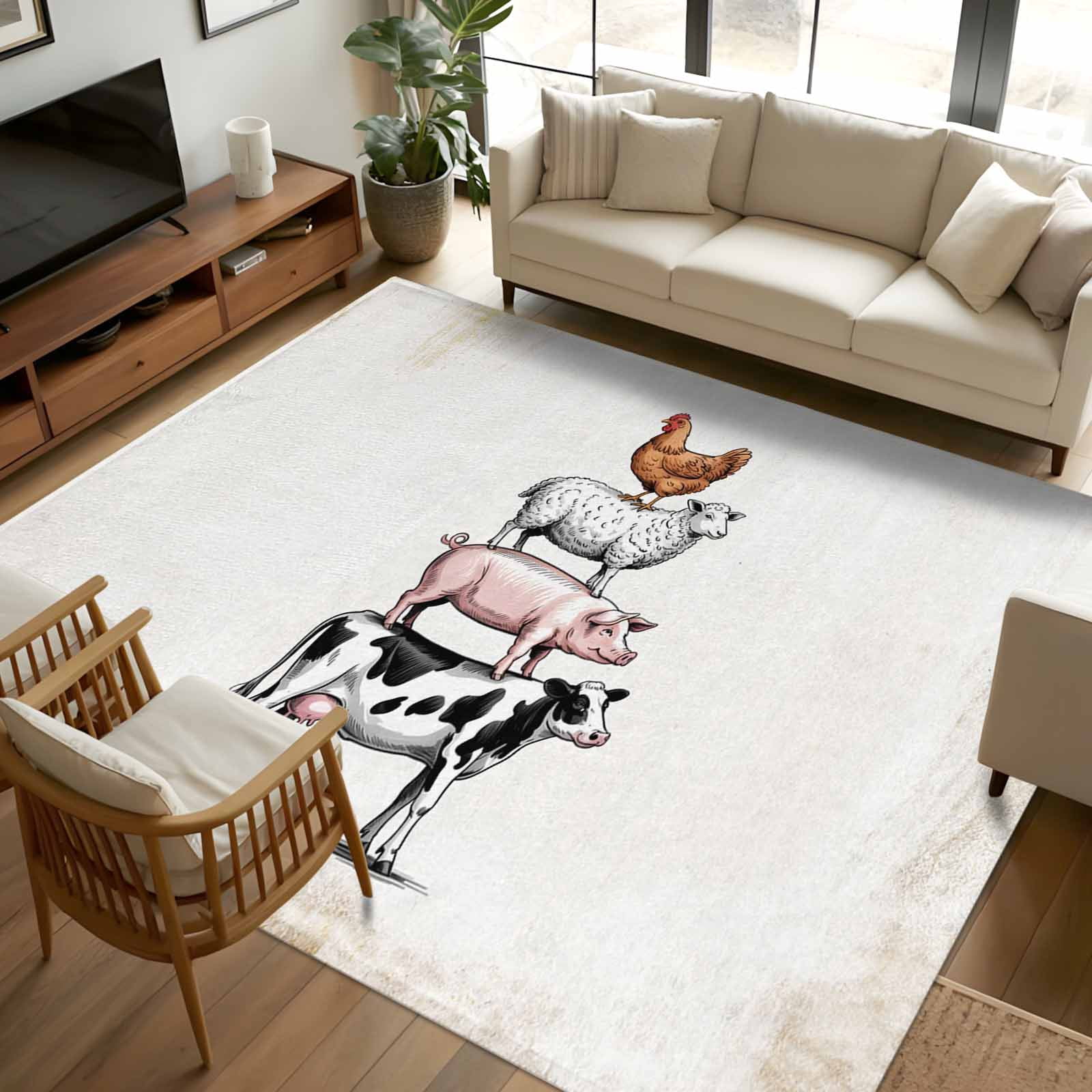 6x9 Area Rugs, Farm Animals Non-Skid Rubber Backing Large Rectangle ...