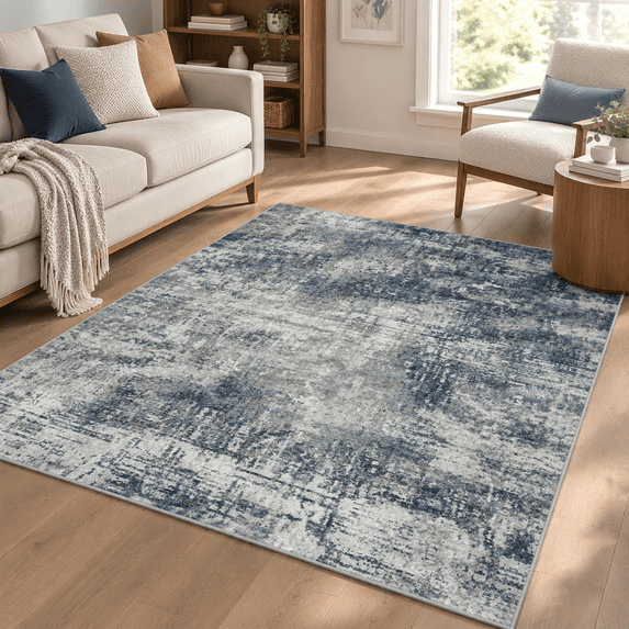 6x9 Area Rugs For Living Room Bedroom Dining Washable Blue Grey ...