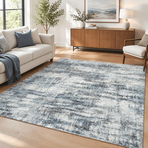 6x9 Area Rugs For Living Room: Washable Abstract Blue Multi Bedroom ...