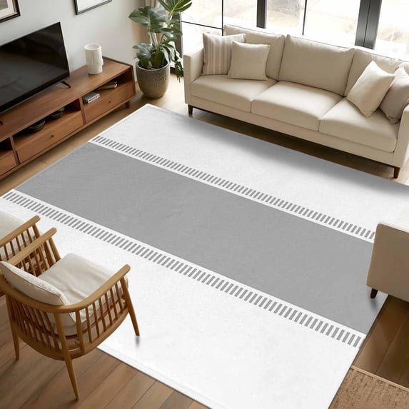 6x9 Area Rugs, Gray Solid Color Texture Non-Skid Rubber Backing Large Rectangle Rugs - Living Room Bedroom Home Office, Simple Grey Stripes Indoor Floor Mat Carpets Washable Rug