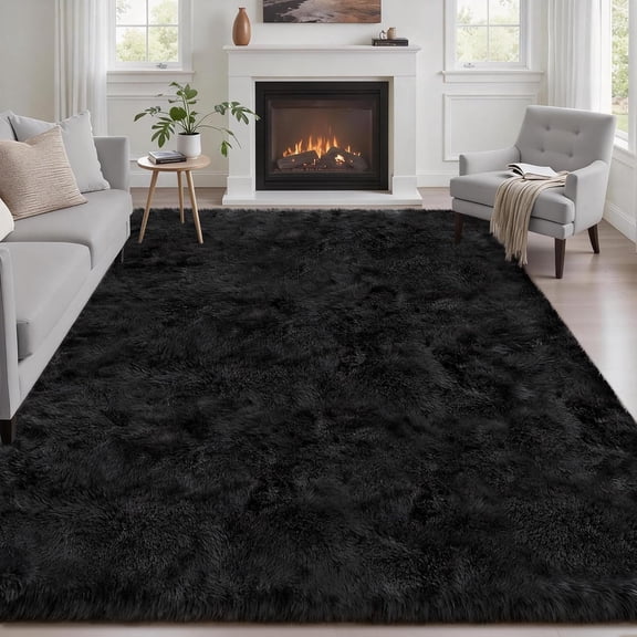 6x9 Ultra Soft Fluffy Shag Area Rug Non-Slip Non-Shedding Plush Indoor Carpet for Living Room Bedroom Kids Room Black