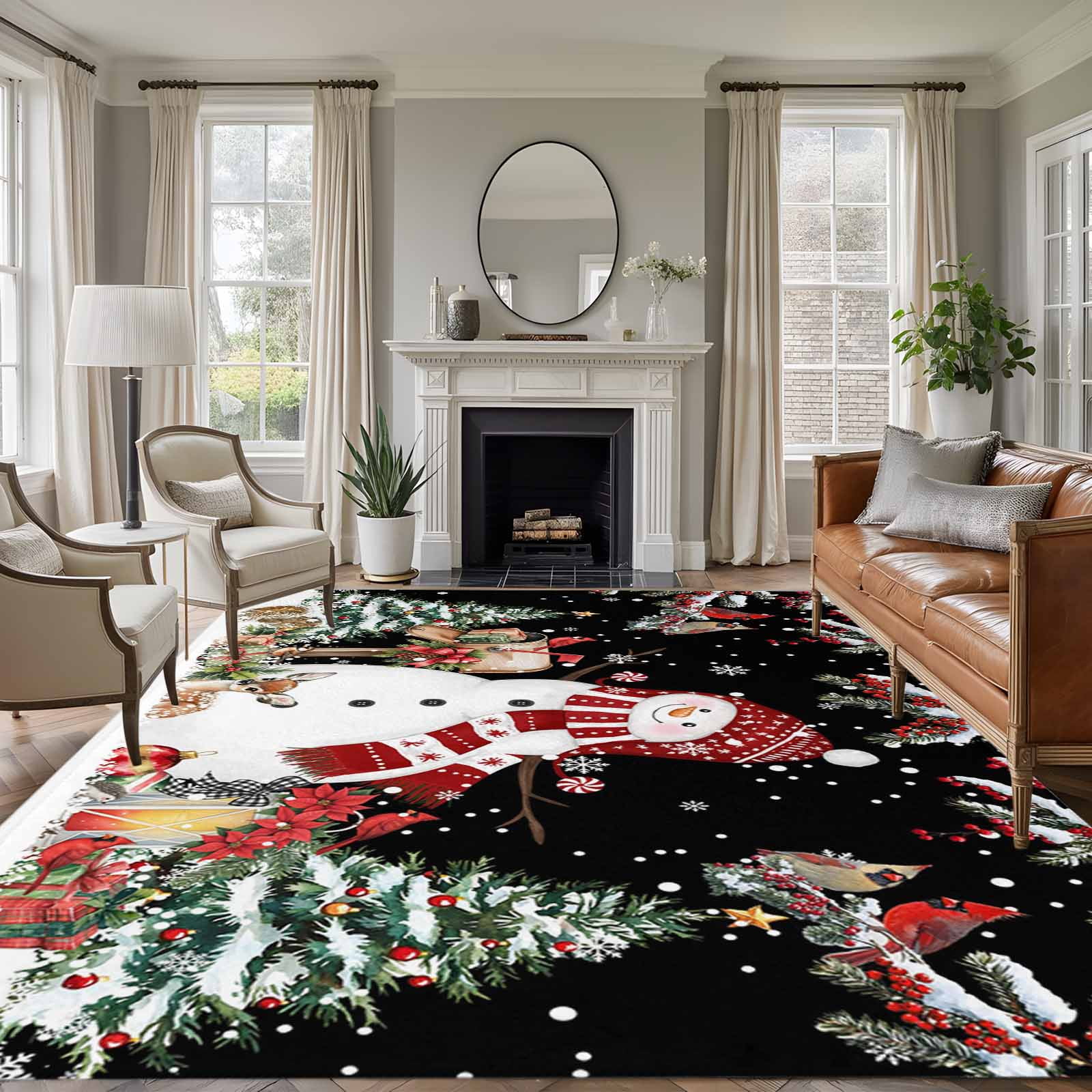 6x9 Area Rugs for Living Room, Black Christmas Non Slip Area Rugs for ...