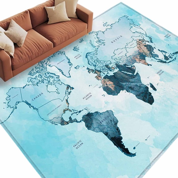 6x9 Area Rugs for Living Room, Blue Maps Non Slip Area Rugs for Kitchen Bedroom Entryway, Abstract World Map Ocean Modern Washable Carpet Runner Rug Floor Mats for Bedroom Home Decor