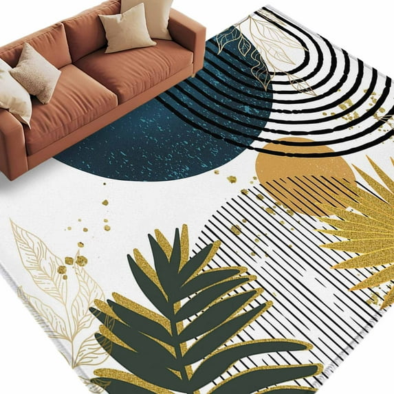 6x9 Area Rugs for Living Room, Boho Middle Century Non Slip Area Rugs for Kitchen Bedroom Entryway, Navy Blue Yellow Abstract Sun Modern Washable Carpet Runner Rug Floor Mats for Bedroom Home Decor