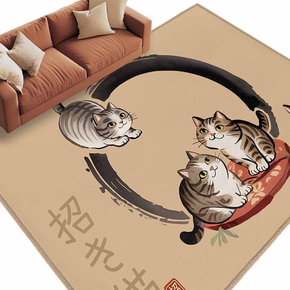 6x9 Area Rugs for Living Room, Brown Cute Cat Non Slip Area Rugs for Kitchen Bedroom Entryway, Modern Art Washable Carpet Runner Rug Floor Mats for Bedroom Home Decor