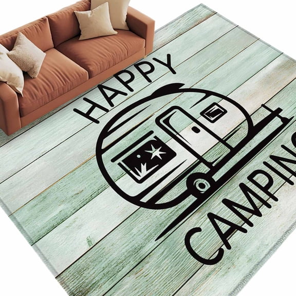 6x9 Area Rugs for Living Room, Camping Car Non Slip Area Rugs for Kitchen Bedroom Entryway, Farmhouse Cabin Retro Green Wooden Grain Washable Carpet Runner Rug Floor Mats for Bedroom Home Decor