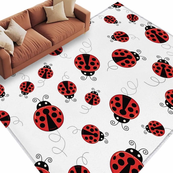 6x9 Area Rugs for Living Room, Cartoon Ladybug Non Slip Area Rugs for Kitchen Bedroom Entryway, Funny Animals Dot Modern Simple Washable Carpet Runner Rug Floor Mats for Bedroom Home Decor