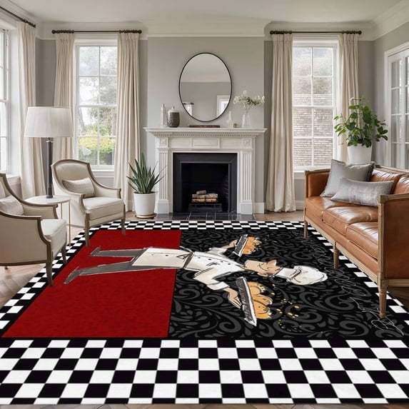 6x9 Area Rugs for Living Room, Chef Non Slip Area Rugs for Kitchen Bedroom Entryway, Cartoon Cute Watercolor Cooking Red Black Washable Carpet Runner Rug Floor Mats for Bedroom Home Decor