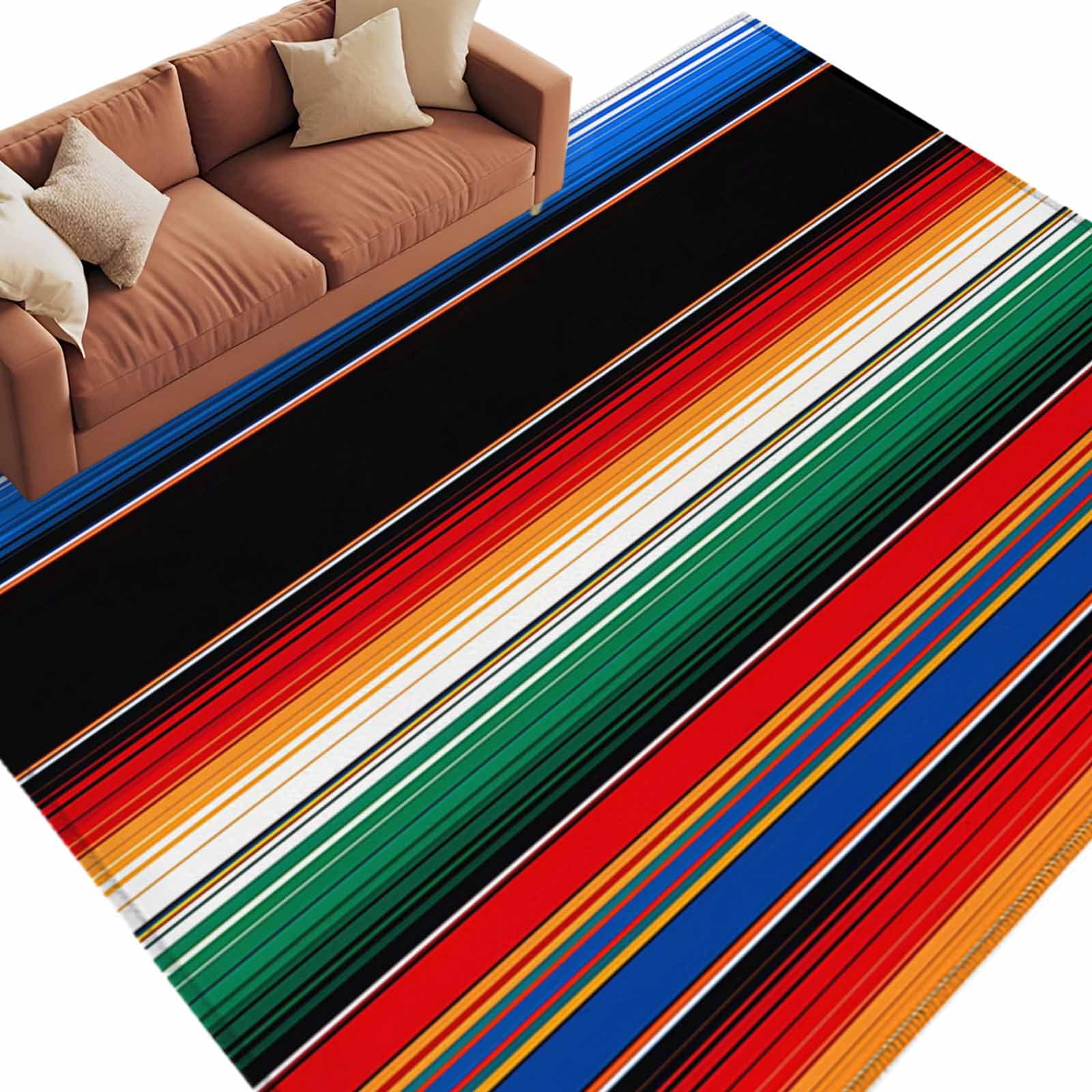 6x9 Area Rugs for Living Room, Colorful Striped Non Slip Area Rugs for ...