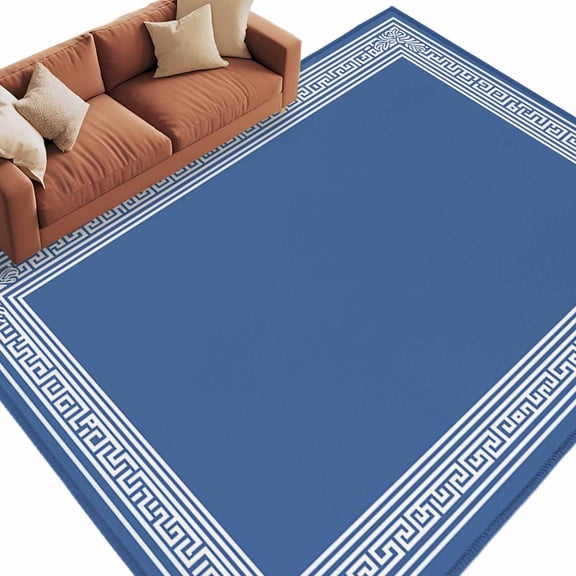 6x9 Area Rugs for Living Room, Dark Blue Greek Key Non Slip Area Rugs for Kitchen Bedroom Entryway, Geometric Greece Ancient Farmhouse Geo Washable Carpet Runner Rug Floor Mats for Bedroom