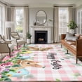 thumbnail image 1 of 6x9 Area Rugs for Living Room, Easter Non Slip Area Rugs for Kitchen Bedroom Entryway, Spring Watercolor Bunny Eggs Flower Leaf Pink Plaid Washable Carpet Runner Rug Floor Mats for Bedroom, 1 of 8