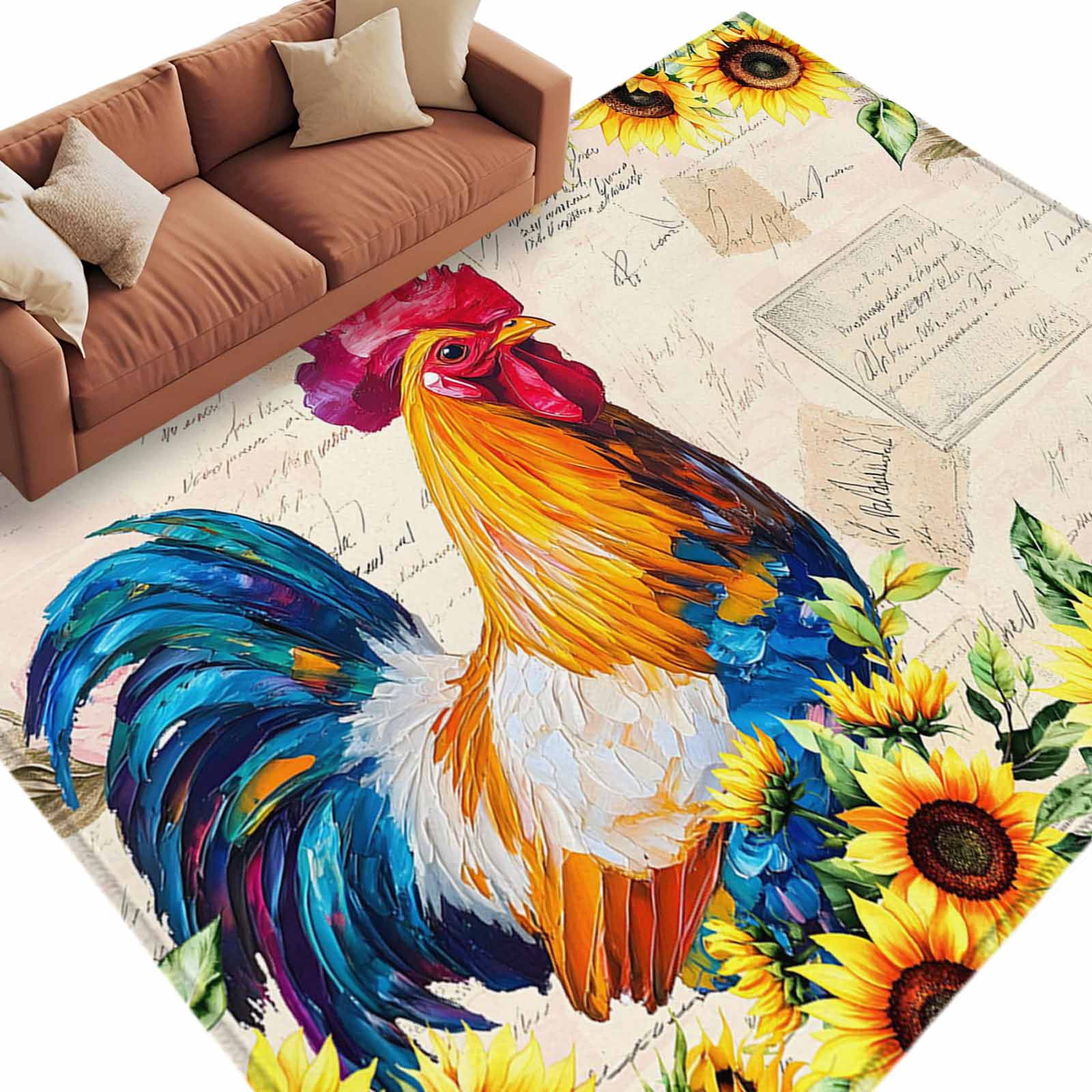 Rooster Design Rugs 6x9 Area Rugs for Living Room, Farmhouse Rooster Non Slip Area Rugs for ...