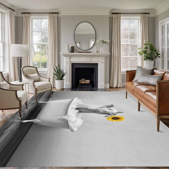 6x9 Area Rugs for Living Room, Funny Pig Non Slip Area Rugs for Kitchen Bedroom Entryway, Cute Art Vintage Lovely Animals on Bathtub Washable Carpet Runner Rug Floor Mats for Bedroom Home Decor