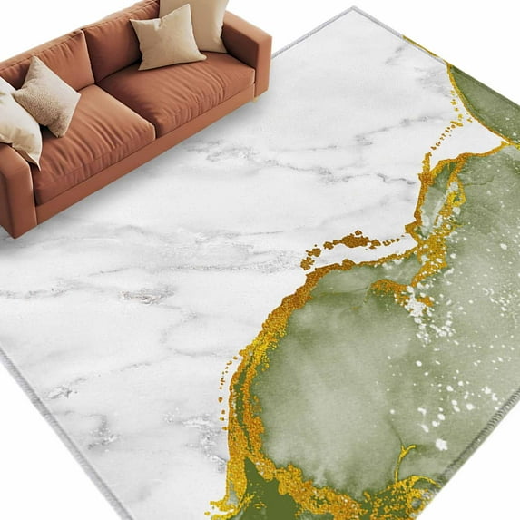 6x9 Area Rugs for Living Room, Green Gold Marble Non Slip Area Rugs for ...