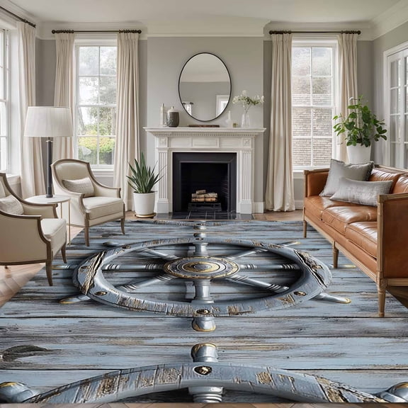 6x9 Area Rugs for Living Room, Grey Rudder Coastal Non Slip Area Rugs for Kitchen Bedroom Entryway, Summer Nautical Beach Retro Washable Carpet Runner Rug Floor Mats for Bedroom Home Decor