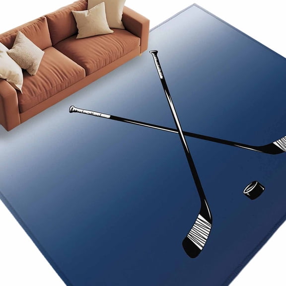 6x9 Area Rugs for Living Room, Navy Blue Ombre Non Slip Area Rugs for Kitchen Bedroom Entryway, Black Hockey Sticks Minimalist Style Washable Carpet Runner Rug Floor Mats for Bedroom Home Decor