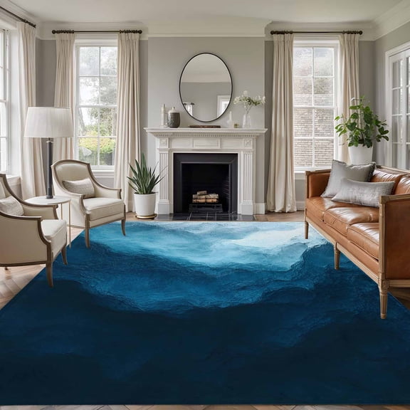 6x9 Area Rugs for Living Room, Navy Blue Waves Non Slip Area Rugs for Kitchen Bedroom Entryway, Coastal Summer Beach Ocean Washable Carpet Runner Rug Floor Mats for Bedroom Home Decor