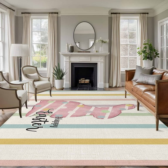 6x9 Area Rugs for Living Room, Pink Bunny Non Slip Area Rugs for ...