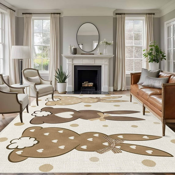 6x9 Area Rugs for Living Room, Polka Dot Bunny Non Slip Area Rugs for Kitchen Bedroom Entryway, Love Heart Rabbits Vintage Washable Carpet Runner Rug Floor Mats for Bedroom Home Decor