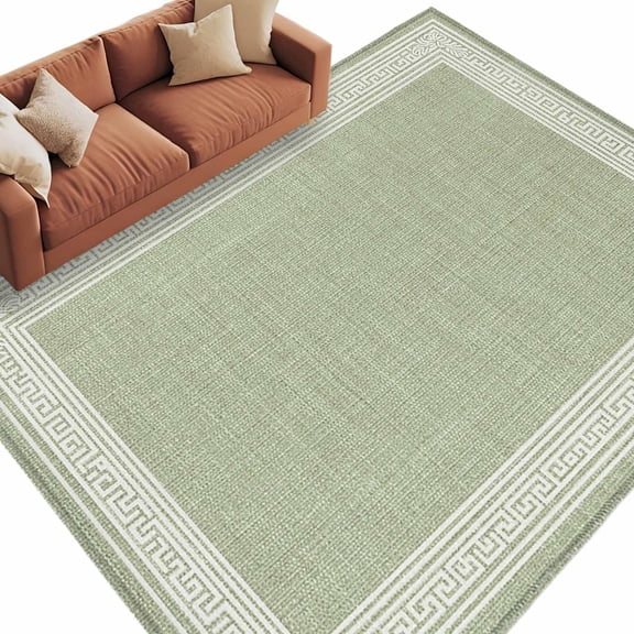 6x9 Area Rugs for Living Room, Sage Green Retro Greek Key Non Slip Area Rugs for Kitchen Bedroom Entryway, Geometric Greece Ancient Rustic Washable Carpet Runner Rug Floor Mats for Bedroom